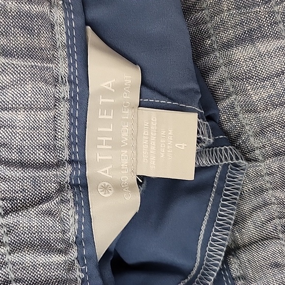 NWT Athleta Cabo 100%  Linen Wide Leg Pants Womens Sz 4 Blue Boho Zipper Pocket - Picture 16 of 16